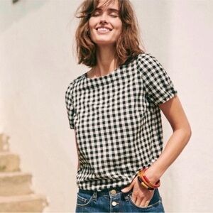 Sezane Size US 6 / 38 Octavie Vichy Black White Gingham Cotton Blouse
